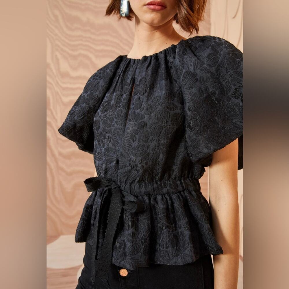 Ulla Johnson black holiday top mirabelle puff sleeve ribbon bow 6